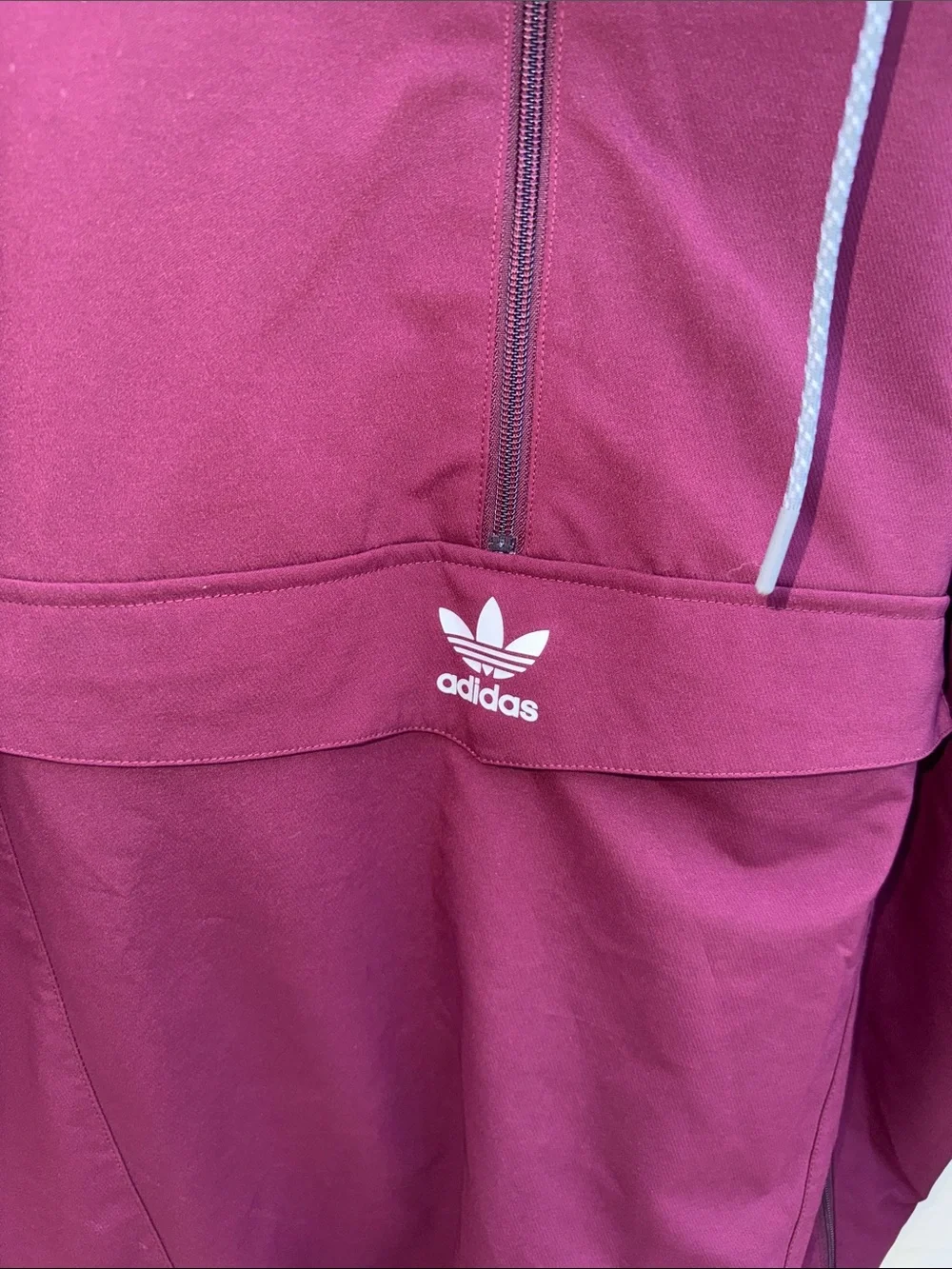 adidas Maroon Hooded Windbreaker with White Three-Stripes